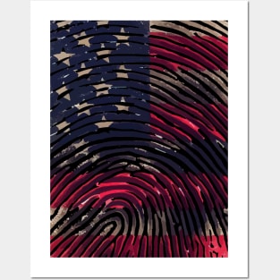 American Fingerprint USA flag 4th of July Posters and Art